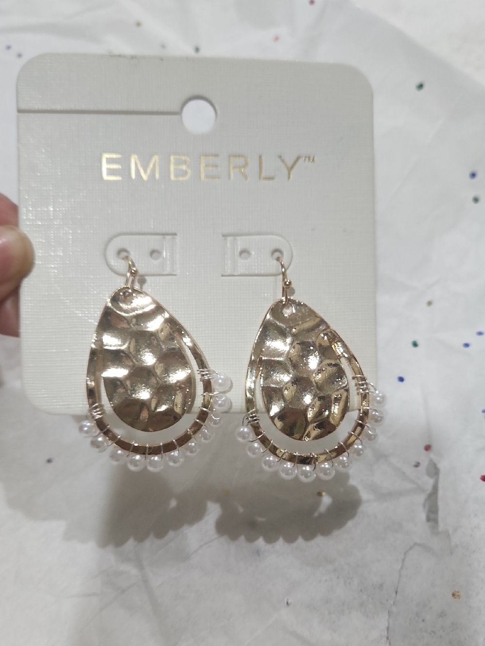 Emberly Gold Teardrop Earrings with Pearl Bead Accent